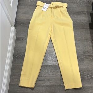 Yellow High-Waisted Trousers with Belt